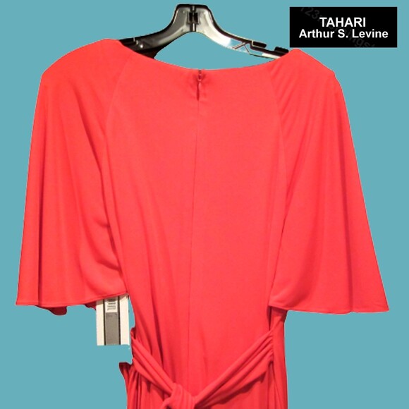 TAHARI ASL NEW Romantic THERESA Ruche Double Ring Tie Bell Sleeve Dress 12 - Picture 12 of 12